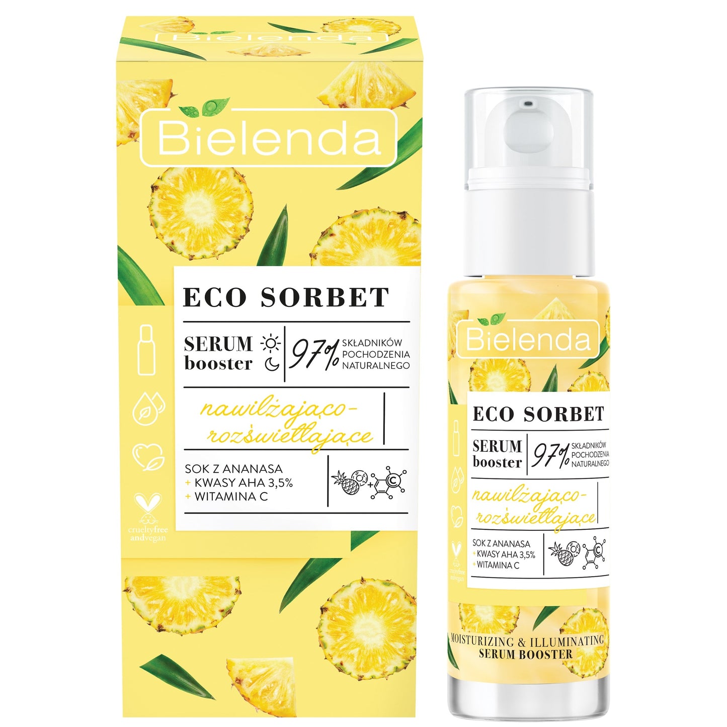 Bielenda Eco Sorbet Pineapple Moisturising Brightening Serum Booster 30ml/ Expiry-31/10/2026 Bielenda