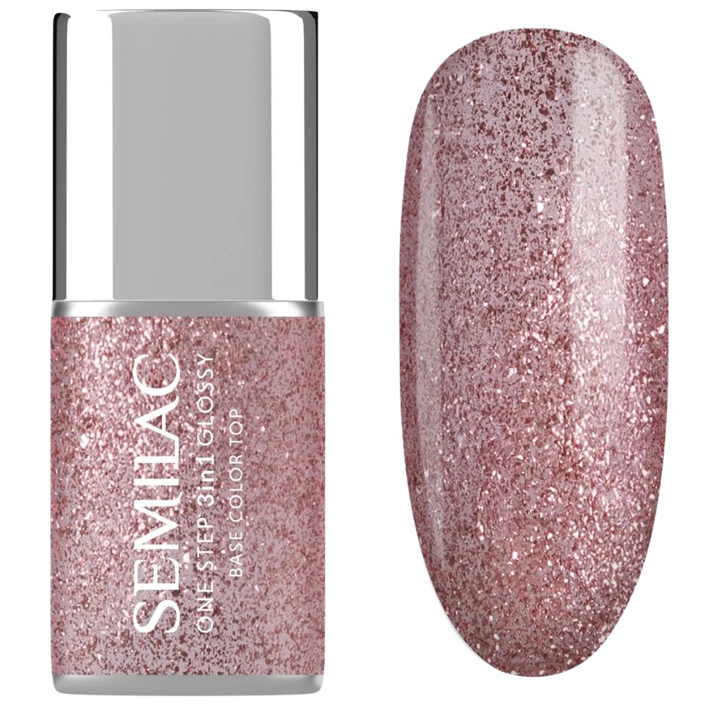 Semilac One Step 3in1 Glossy UV/LED Hybrid Gel Polish - S250 Glitter Pink 7ml/ Label missing-Full Product Semilac