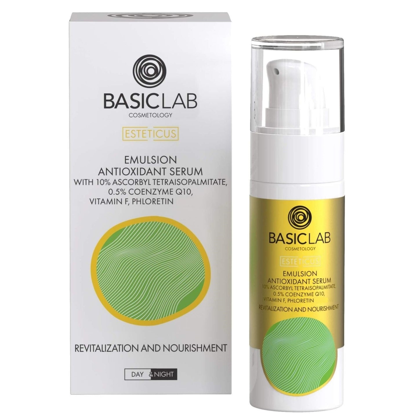 BasicLab Cosmetology Esteticus Antioxidant Emulsion Serum 10% Ascorbyl Tetraisopalmitate 30ml/Expiry-31/07/2026 BasicLab