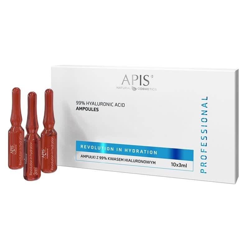 Apis Professional Revolution in Hydration 99% Hyaluronic Acid Ampoules for No-Needle and Microneedle Mezotherapy 10x3ml Apis