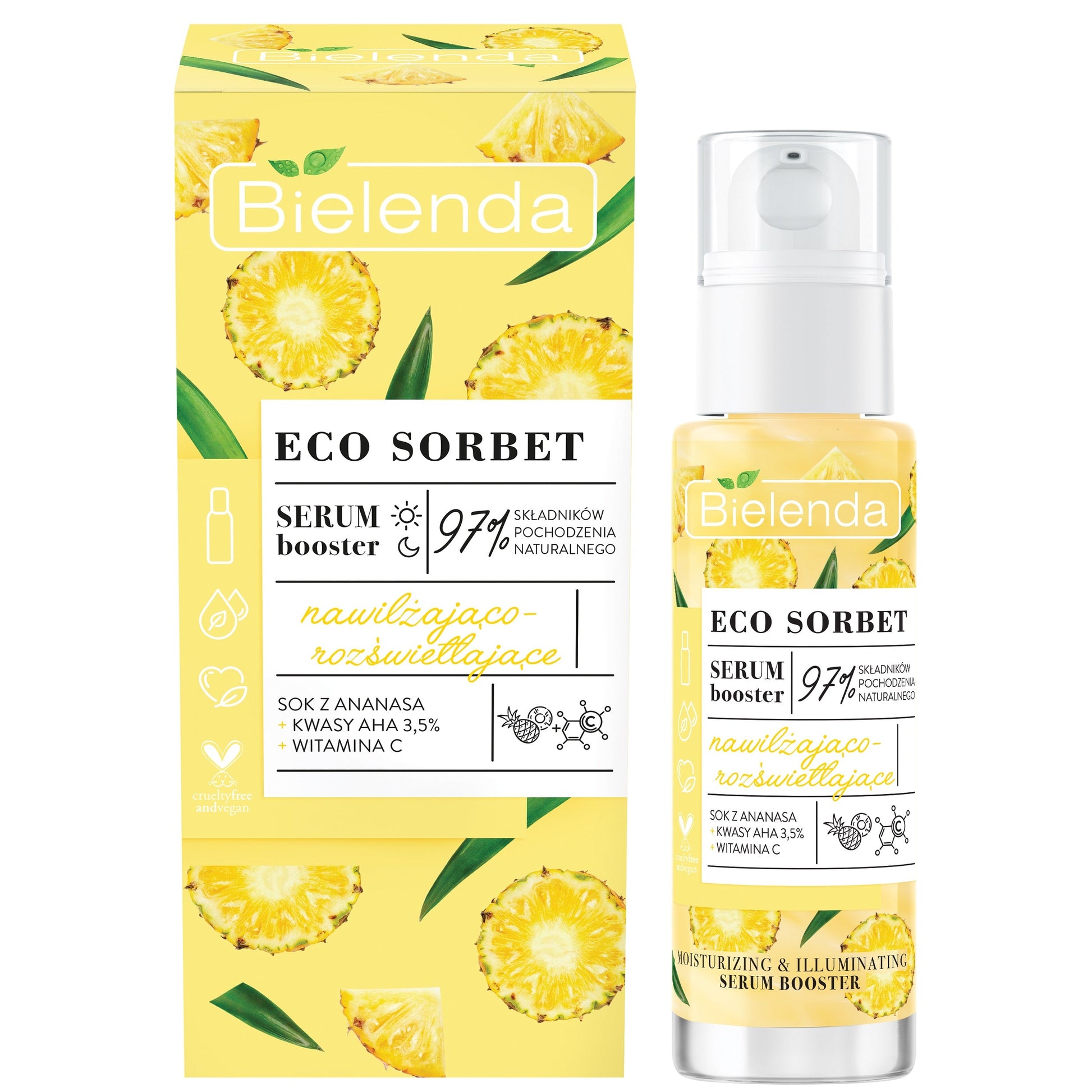 Bielenda Eco Sorbet Pineapple Moisturising Brightening Serum Booster 30ml/ Expiry-31/10/2026 Bielenda