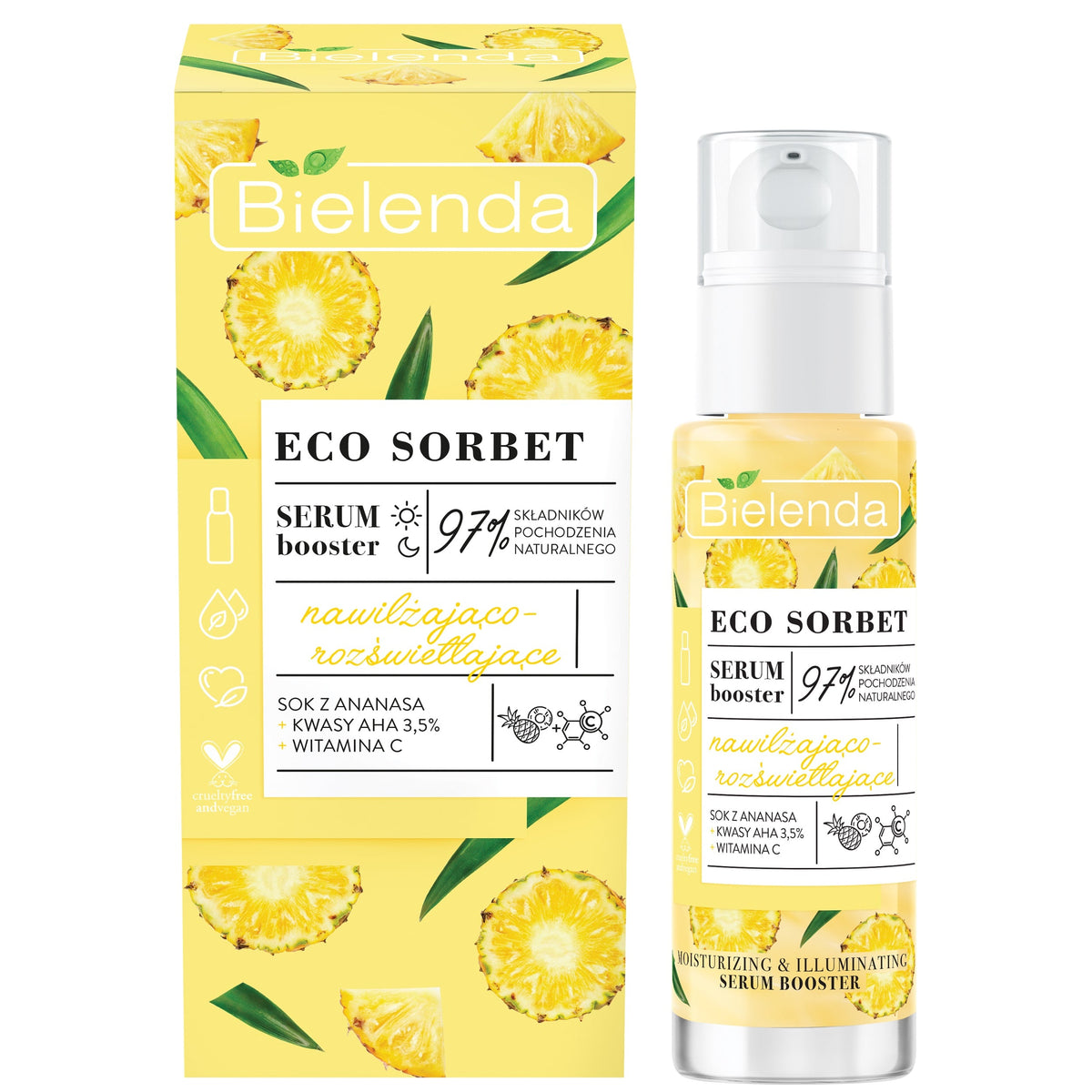 Bielenda Eco Sorbet Pineapple Moisturising Brightening Serum Booster 30ml/ Expiry-31/10/2026 Bielenda
