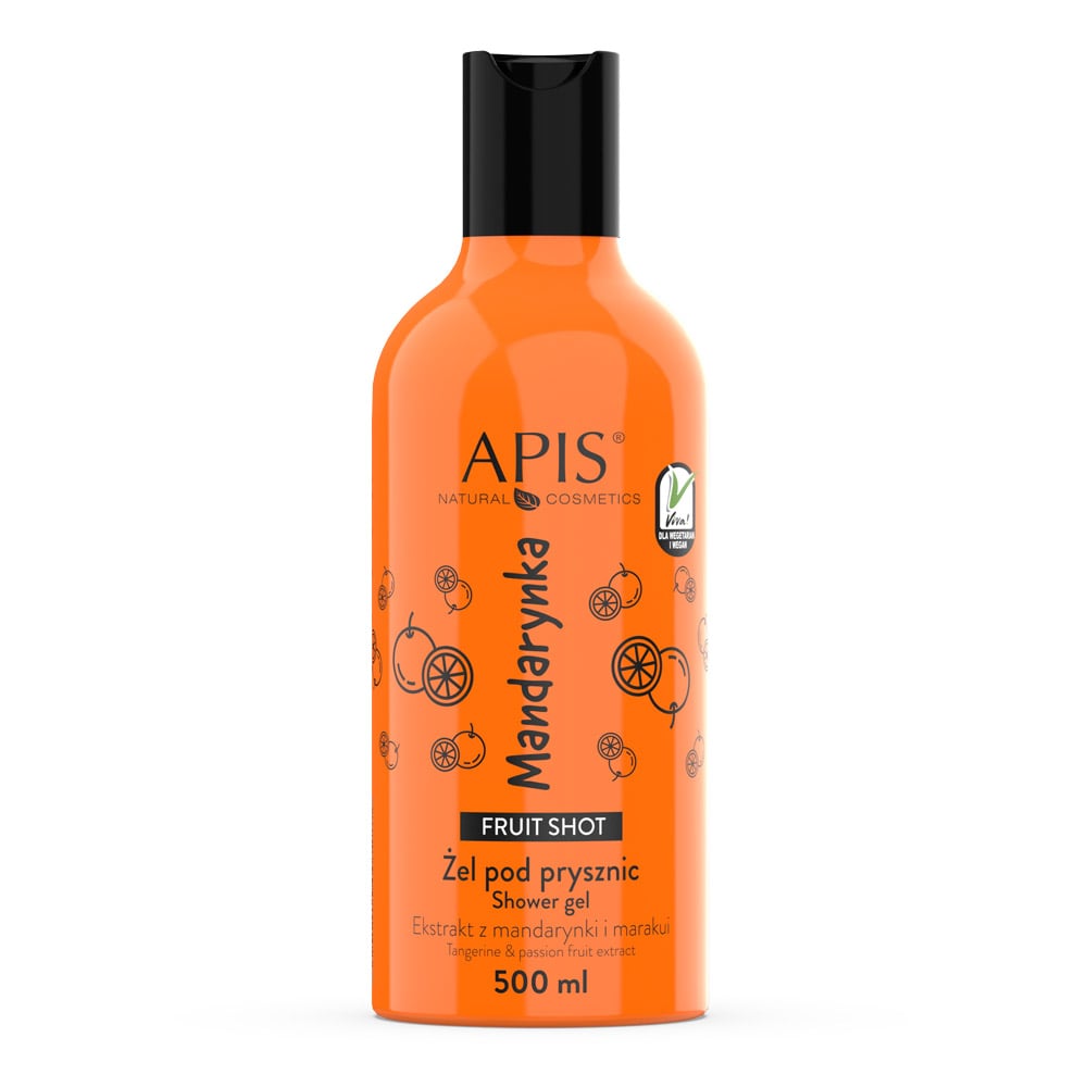 Apis Fruit Shot Tangerine Shower Gel 100% Vegan formula 500ml Apis