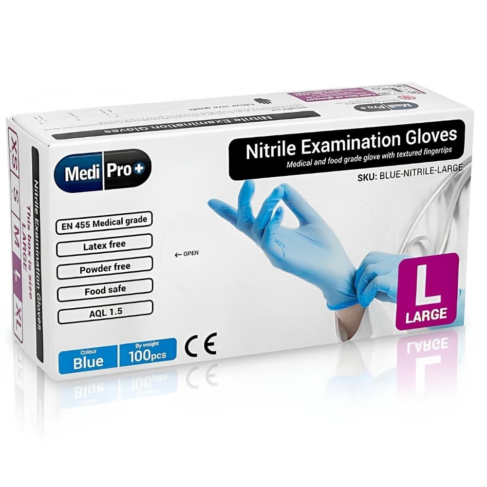 MediPro Blue Nitrile Gloves Medical Grade Cat III PPE Large 100pcs MediPro