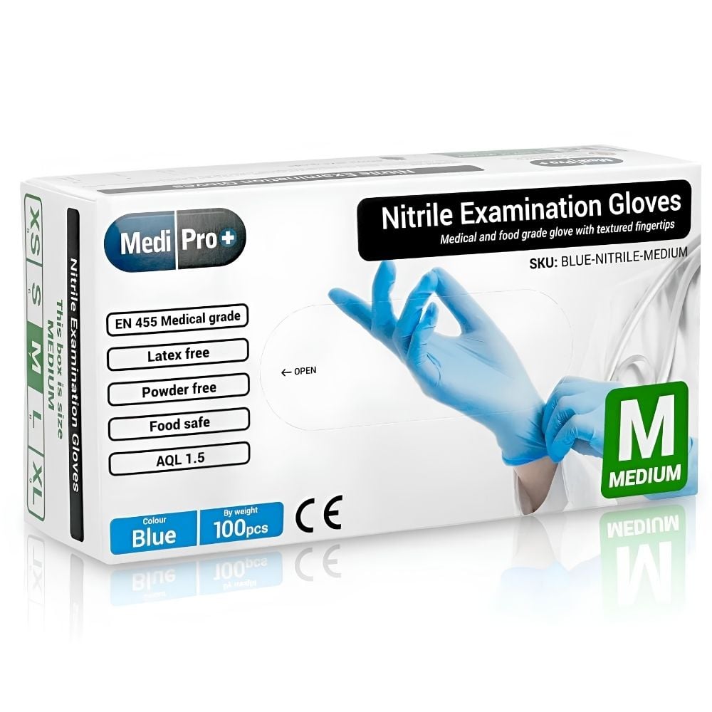 MediPro Blue Nitrile Gloves Medical Grade Cat III PPE Medium x 100pcs MediPro