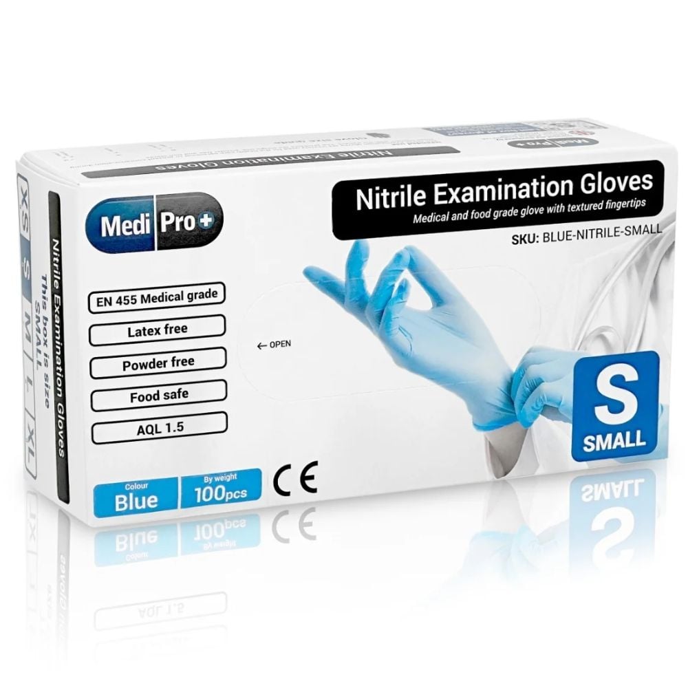 MediPro Blue Nitrile Gloves Medical Grade Cat III PPE Small 100pcs MediPro