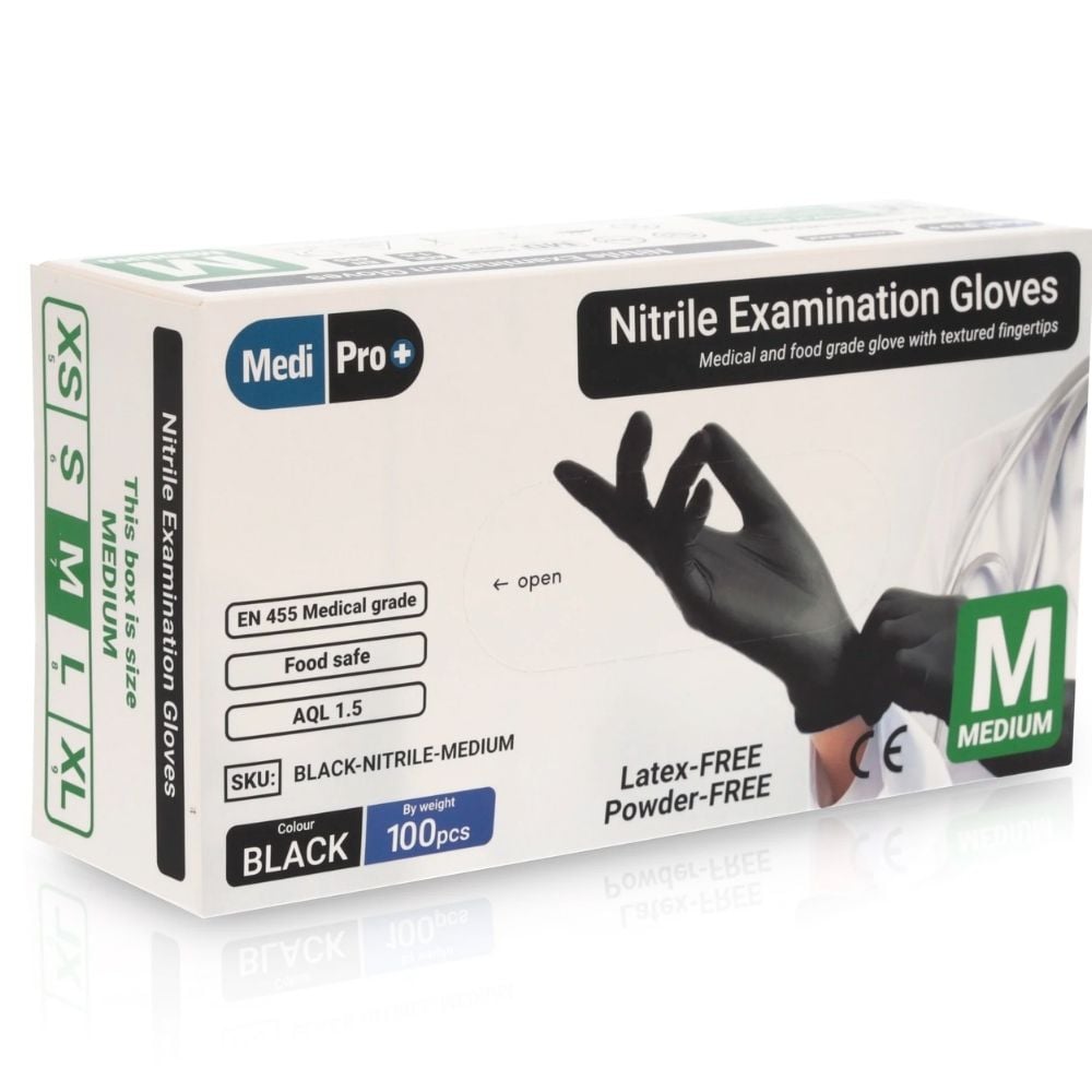 MediPro Black Nitrile Gloves Medical Grade Cat III PPE Medium 100pcs MediPro