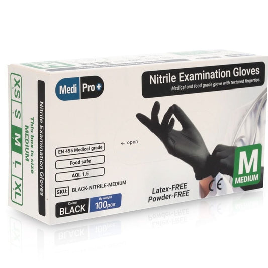 MediPro Black Nitrile Gloves Medical Grade Cat III PPE Medium 100pcs MediPro