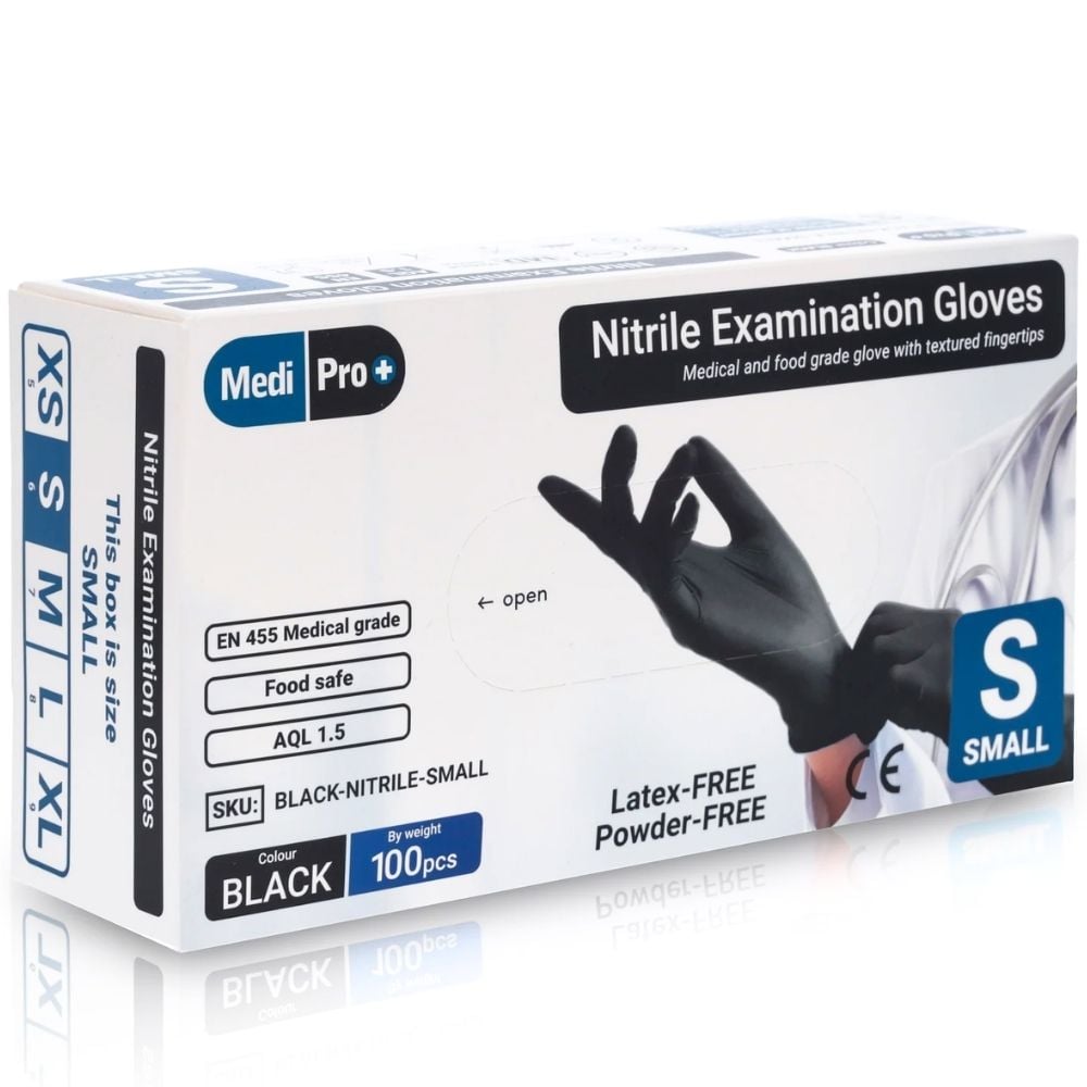 MediPro Black Nitrile Gloves Medical Grade Cat III PPE Small 100pcs MediPro