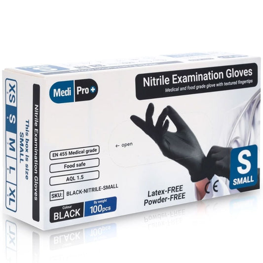 MediPro Black Nitrile Gloves Medical Grade Cat III PPE Small 100pcs MediPro