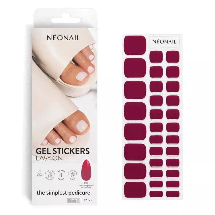 NeoNail UV/LED Burgundy Gel Pedicure Sticker Easy On P06  Hybrid Nail Polish – 20pcs Neonail