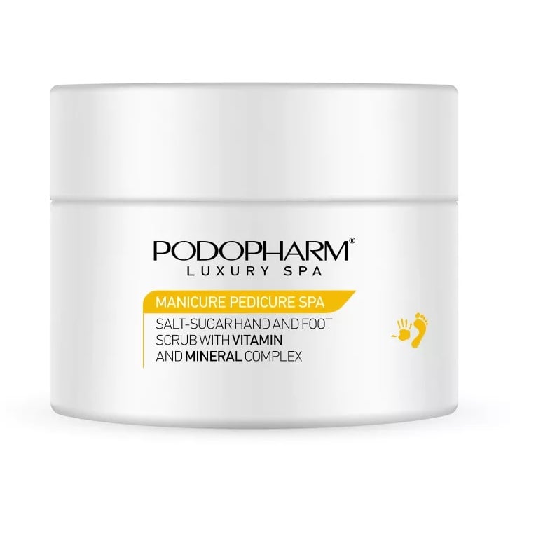 Podopharm Luxury Spa Salt and Sugar Scrub For Hands Feet and Body with Vitamins and Minerals 300g Podopharm